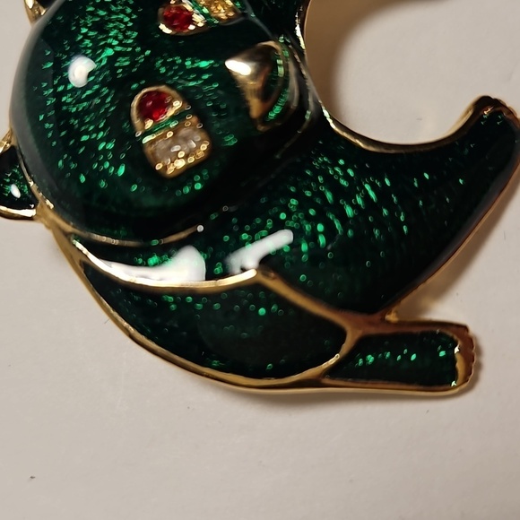 Enamel Panda Bear with Green Body & Clear & Red Rhinestone Eyes Brooch - Picture 3 of 6
